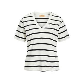 Jack & Jones Jxannie Reg Vneck Stripe SS TEE JRS Vanilya Rengi Kadın T-shirt