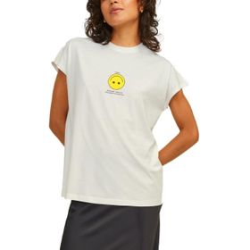 Jack & Jones Jxastrid Sl Boxy Print Tee JRS Vanilya Buz Baskı Sarı Smiley Kadın T-shirt