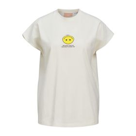 Jack & Jones Jxastrid Sl Boxy Print Tee JRS Vanilya Buz Baskı Sarı Smiley Kadın T-shirt