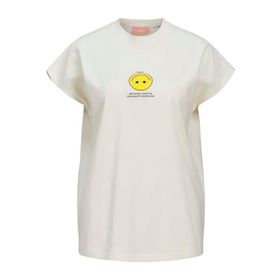 Jack & Jones Jxastrid Sl Boxy Print Tee JRS Vanilya Buz Baskı Sarı Smiley Kadın T-shirt