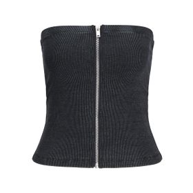 Jack & Jones Jxfiona Str Sl Zip Rib Tube Top JRS Siyah Kadın T-shirt