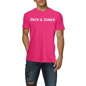 Jack & Jones Logolu Pembe Fuşya Gülü Yuvarlak Yaka Erkek T-shirt