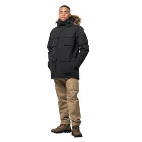 Jack Wolfskin 1107674-6000 GLACIER CANYON PARKA Siyah Erkek Kapüşonlu Mont