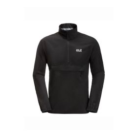 Jack Wolfskin 1115061-6000 Pack Go Overhead Kapüşonlu Normal Kalıp Siyah Erkek Yağmurluk