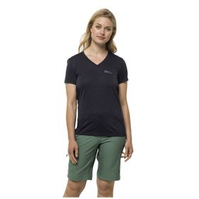 Jack Wolfskin 1801693_1388 V Yaka Koyu Gri Kadın T-Shirt