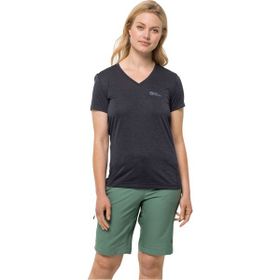 Jack Wolfskin 1801693_1388 V Yaka Koyu Gri Kadın T-Shirt