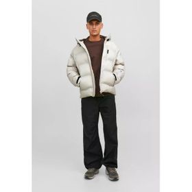 Jack&Jones Kapüşonlu Oversize Uzun Bej Erkek Günlük Mont