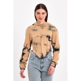 JAHR MARC Batik Yıkamalı Korseli Kahverengi Kadın Sweatshirt