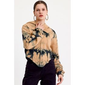 JAHR MARC Batik Yıkamalı Korseli Kahverengi Kadın Sweatshirt
