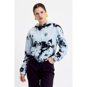 JAHR MARC Batik Yıkamalı Korseli Mavi Kadın Sweatshirt