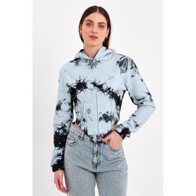 JAHR MARC Batik Yıkamalı Korseli Mavi Kadın Sweatshirt