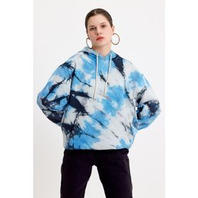 JAHR MARC Batik Yıkamalı Mavi Oversize Kadın Sweatshirt