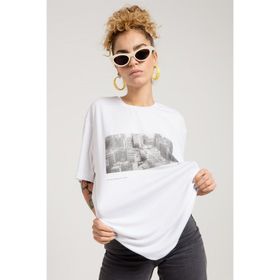 JAHR MARC Beyaz Baskılı Oversize Kadın T-shirt
