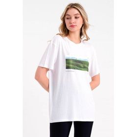 JAHR MARC Beyaz Baskılı Oversize Kadın T-shirt