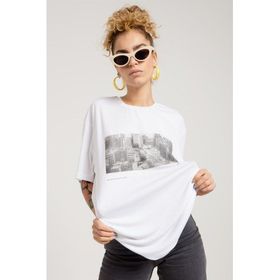 JAHR MARC Beyaz Baskılı Oversize Kadın T-shirt
