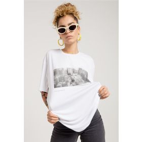 JAHR MARC Beyaz Baskılı Oversize Kadın T-shirt