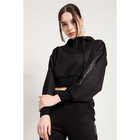 JAHR MARC Crop Fit Siyah Kapüşonlu Kadın Sweatshirt