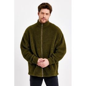 JAHR MARC Fermuarlı Oversize Yeşil Erkek Peluş Ceket