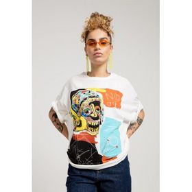 JAHR MARC Kadın Renkli Baskılı Oversize Beyaz Kadın Elbise T-shirt