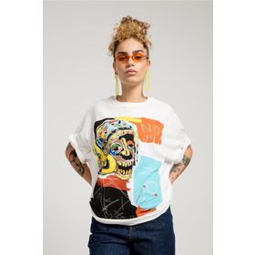 JAHR MARC Kadın Renkli Baskılı Oversize Beyaz Kadın Elbise T-shirt