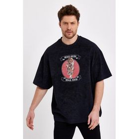 JAHR MARC Kaplan Baskılı Siyah Oversize Erkek T-shirt