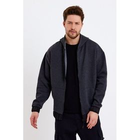 JAHR MARC Koyu Gri Kapüşonlu Oversize Erkek Ceket