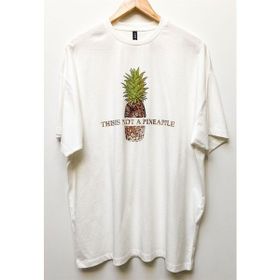 JAHR MARC Leopar Ananas Baskılı Oversize Beyaz Kadın Elbise T-shirt