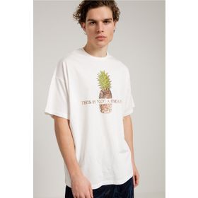 JAHR MARC Leopar Ananas Baskılı Oversize Beyaz Kadın Elbise T-shirt