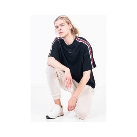 JAHR MARC Omuzları Şeritli Oversized Siyah Erkek T-shirt