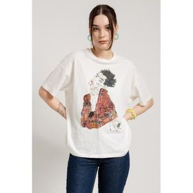 JAHR MARC Özel Tasarım Egon Schiele Baskılı Oversize Beyaz Kadın T-shirt