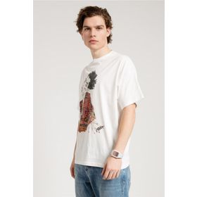 JAHR MARC Özel Tasarım Egon Schiele Baskılı Oversize Beyaz Kadın T-shirt
