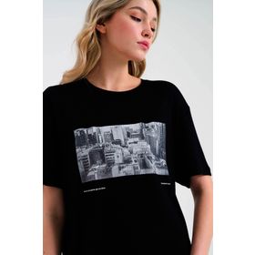 JAHR MARC Siyah Baskılı Oversize Kadın T-shirt