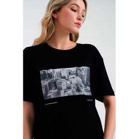 JAHR MARC Siyah Baskılı Oversize Kadın T-shirt