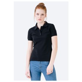 JAHR MARC Siyah Klasik Düğmeli Polo Yaka Kadın T-Shirt