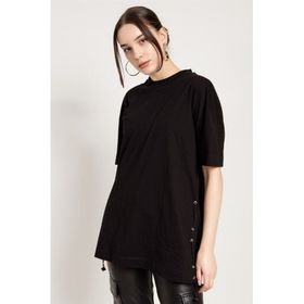 JAHR MARC Yanları Lastikli Oversize Siyah Kadın T-shirt Elbise