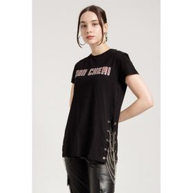 JAHR MARC Zincir Detaylı Baskılı Siyah Kadın T-shirt
