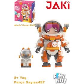 Jaki JK9108 Space Quest Serisi Turuncu Astronot 497 Parça Oyuncak Yapım Seti