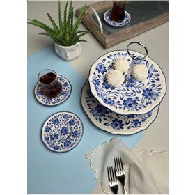 Jamuor Mess Fulya Porselen Katlı Kurabiyelik ve 6'lı 12 cm Çay Tabağı