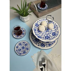 Jamuor Mess Fulya Porselen Katlı Kurabiyelik ve 6'lı 12 cm Çay Tabağı