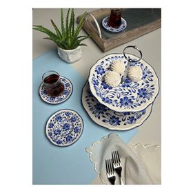 Jamuor Mess Fulya Porselen Katlı Kurabiyelik ve 6'lı 12 cm Çay Tabağı