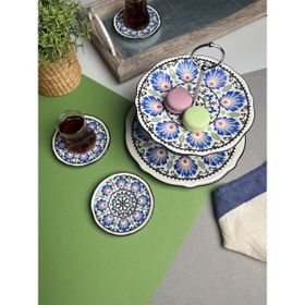 Jamuor Roys Fulya Porselen Katlı Kurabiyelik ve 6'lı 12 cm Çay Tabağı