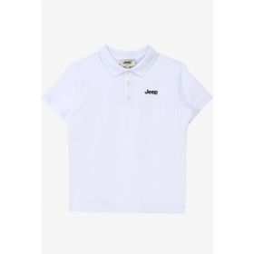 Jeep C4SB-TST104 Beyaz Polo Yaka Relaxed Baskılı Polo Erkek Çocuk T-shirt