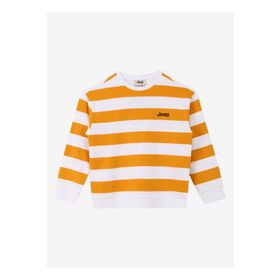Jeep C4SG-SWT4111 Beyaz Sarı Bisiklet Yaka Oversize Çizgili Kız Çocuk Sweatshirt