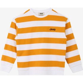 Jeep C4SG-SWT4111 Beyaz Sarı Bisiklet Yaka Oversize Çizgili Kız Çocuk Sweatshirt