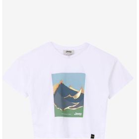 Jeep C4SG-TST4014 Ekru Bisiklet Yaka Crop Top Baskılı Kız Çocuk T-Shirt