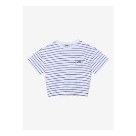 Jeep C4SG-TST4030 Beyaz Lacivert Bisiklet Yaka Crop Top Çizgili Kız Çocuk T-Shirt