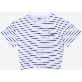 Jeep C4SG-TST4030 Beyaz Lacivert Bisiklet Yaka Crop Top Çizgili Kız Çocuk T-Shirt