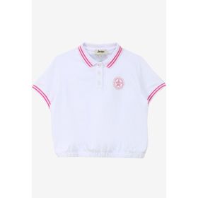 Jeep C4SG-TST4180 Ekru Polo Yaka Relaxed Baskılı Kız Çocuk T-Shirt