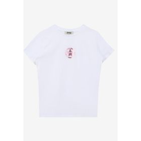 Jeep C4SG-TST7030 Ekru Bisiklet Yaka Relaxed Baskılı Kız Çocuk T-Shirt