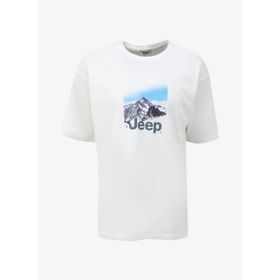 Jeep C4SM-TST4607 Ekru Bisiklet Yaka Loose Fit Baskılı Erkek T-Shirt